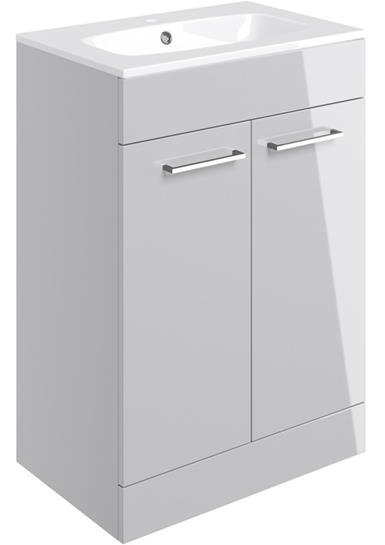 Sabanto 610mm Floor Standing 2 Door Basin Unit w/Basin - Grey Gloss