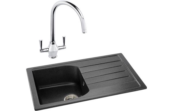 Abode Oriel 1B Inset Black Granite Sink & Astral Tap Pack