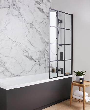 Krittal Bath Shower Screen Square Edge - Black - 1400 x 780