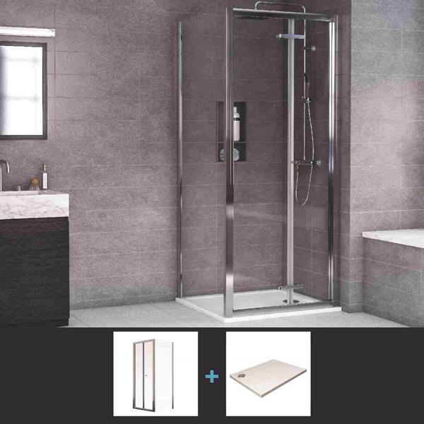 Aqualux Framed 6 Bifold Shower Door + Side Panel + Tray + Waste 800 x 800