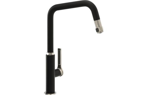 Abode Hex Single Lever Mixer Tap w/Pull Out - Brushed Nickel/Black