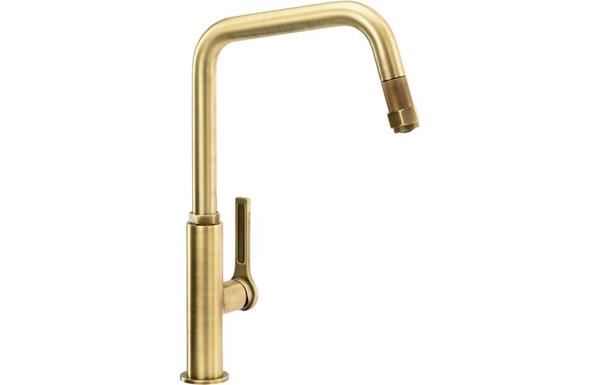 Abode Hex Single Lever Mixer Tap w/Pull Out - Antique Brass