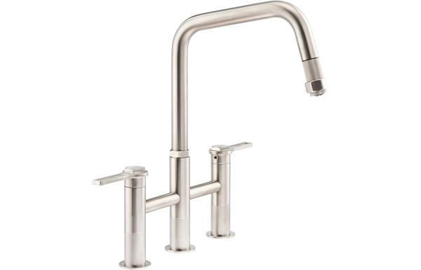 Abode Hex Bridge Dual Lever Mixer Tap w/Pull Out - Brushed Nickel