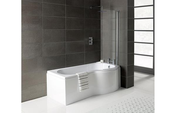 Larus P-Shape 1700x700-850x410mm 0TH Shower Bath, Panel & Screen - Right Handed