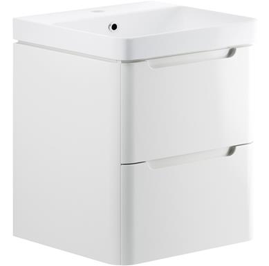 Manhatos 600mm 2 Drawer Wall Hung Basin Unit - White Gloss