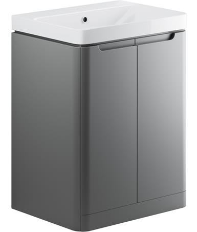 Manhatos 600mm 2 Door Floor Standing Basin Unit - Matt Grey