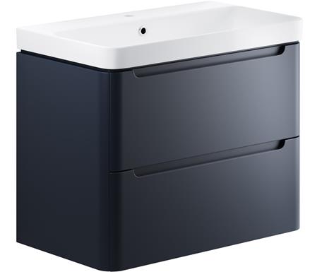 Manhatos 800mm 2 Drawer Wall Hung Basin Unit - Matt Indigo