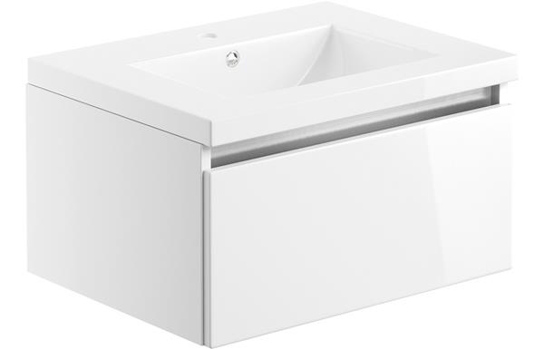 Gatsbi 615mm 1 Drawer Wall Hung Basin Unit Inc. Basin - White Gloss