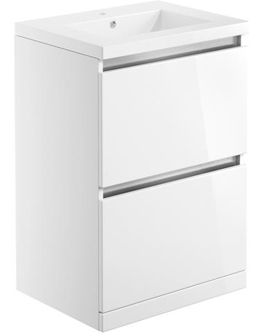 Gatsbi 615mm 2 Drawer Floor Standing Basin Unit Inc. Basin - White Gloss