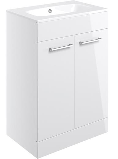 Sabanto 610mm Floor Standing 2 Door Basin Unit w/Basin - White Gloss