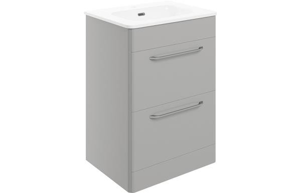 Lambros 610mm 2 Drawer Floor Unit & Basin - Grey Gloss