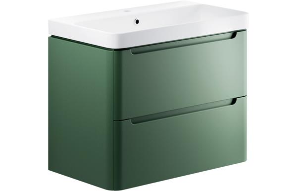 Manhatos 800mm 2 Drawer Wall Hung Basin Unit - Matt Sage Green