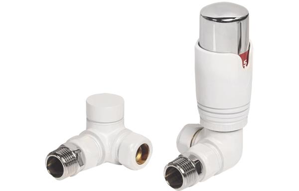 Round Thermostatic White Radiator Valves - Corner