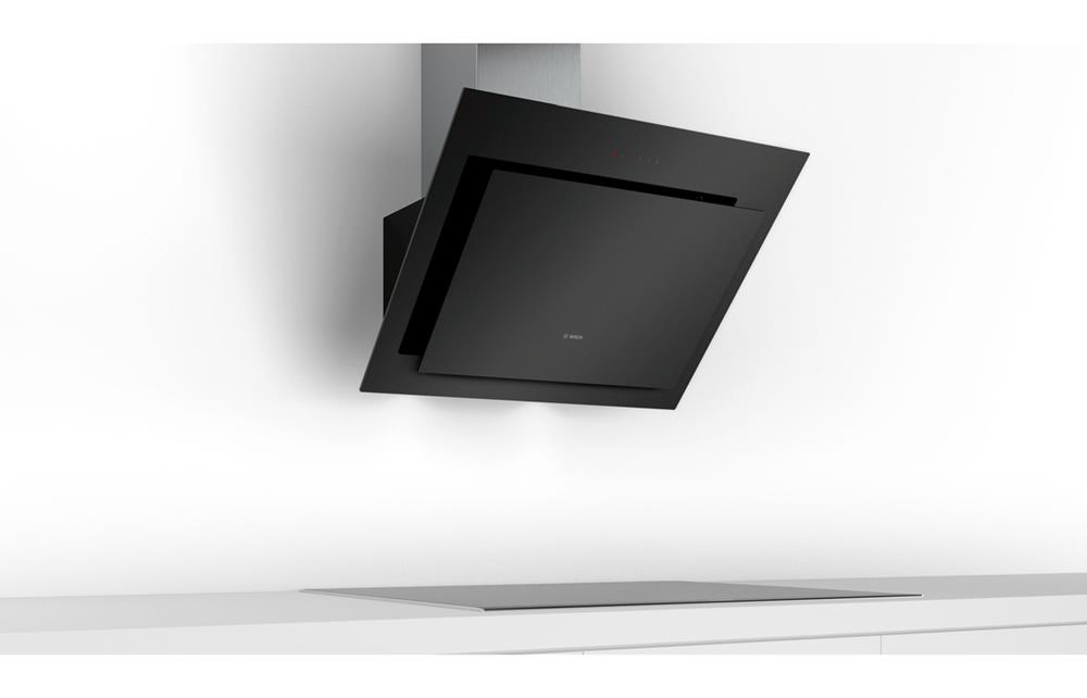 Bosch Series 4 DWK87CM60B 80cm Angled Chimney Hood Black Glass, Aqus