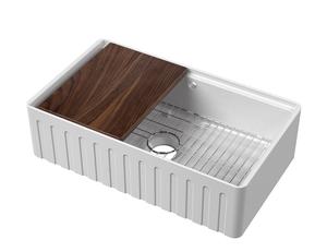 Nuie Fluted 795 x 460 x 220mm Butler Sink With Ledge, Grid & Chopping Board