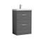 Nuie Athena 600mm Anthracite Woodgrain Floor Standing 2 Drawer Vanity Unit With Basin