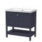 Bexley Floor Standing 1 Drawer Vanity & 0 Tap Hole Contemporary Fireclay Basin, 800mm - Indigo Blue