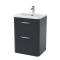 Nuie Parade 600mm Soft Black Floor Standing 2 Drawer Vanity Unit with 1 Tap Hole Ceramic Basin