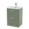 Nuie 600mm Satin Green Floor Standing 2 Drawer Vanity Unit With Soft Close Drawers & Ceramic Basin