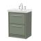 Hudson Reed Lille 630mm Fern Green Floor Standing 2-Drawer Vanity Unit With 3 Tap Hole Basin Fully Assembled