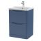 Nuie Lunar 600mm Satin Blue Floor Standing 2 Drawer Vanity Unit With Ceramic Basin & 1 Tap Hole