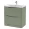 Nuie Lunar 800mm Satin Green Floor Standing 2 Drawer Vanity Unit With Ceramic Basin