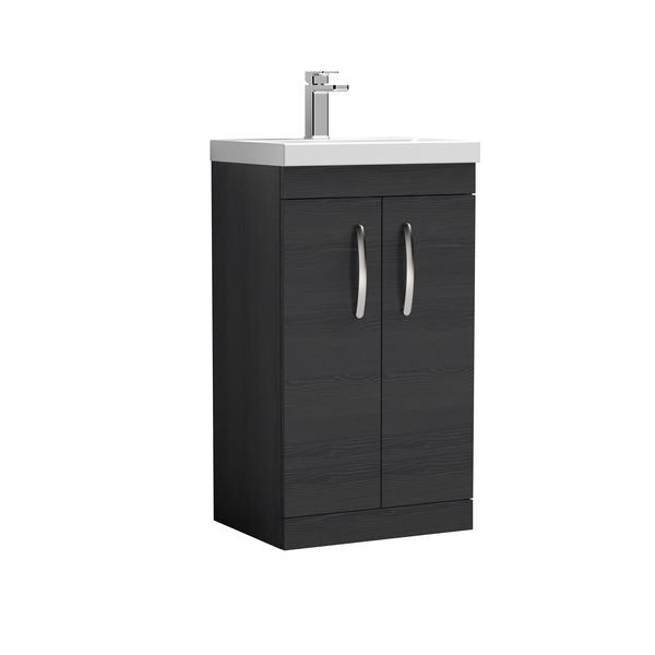 Nuie Athena 500mm Charcoal Black Floor Standing 2 Door Vanity Unit With Thin-Edge 1 Tap Hole Basin