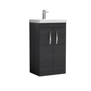 Nuie Athena 500mm Charcoal Black Floor Standing 2 Door Vanity Unit With Thin-Edge 1 Tap Hole Basin