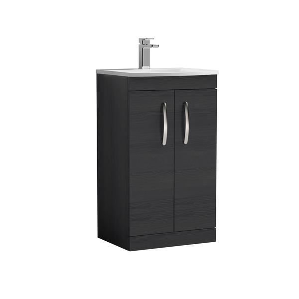 Nuie Athena 500mm Charcoal Black Floor Standing 2 Door Vanity Unit With 1 Tap Hole Basin