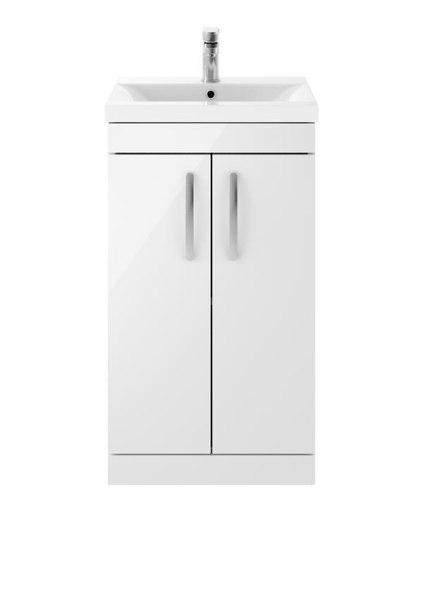 Nuie Athena 500mm Floor Standing 2 Door Vanity Unit With 1 Tap Hole Basin