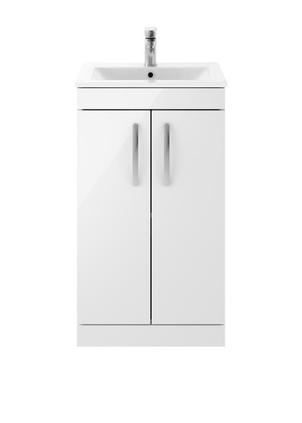 Nuie Athena 505mm Floor Standing 2 Door Vanity Unit With 1 Tap Hole Basin