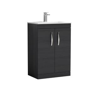 Nuie Athena 600mm Floor Standing Charcoal Black 2 Door Vanity Unit with Basin