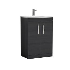 Nuie Athena 600mm Charcoal Black Floor Standing 2 Door Vanity Unit with Curved 1 Tap Hole Basin
