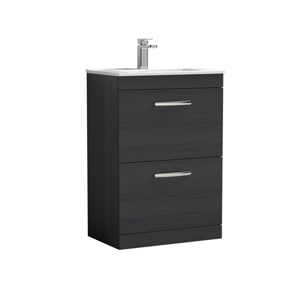 Nuie Athena 600mm Charcoal Black Floor Standing 2 Drawer Vanity Unit With 1 Tap Hole Basin