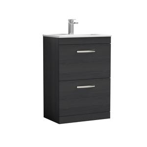 Nuie Athena 600mm Charcoal Black Floor Standing 2 Drawer Vanity Unit With 1 Tap Hole Basin