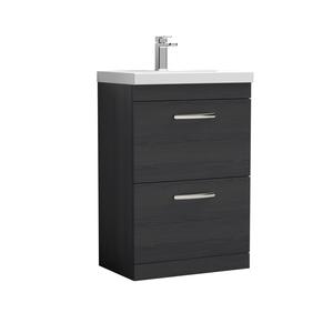 Nuie Athena 600mm Charcoal Black Floor Standing 2 Drawer Vanity Unit With Thin-Edge 1 Tap Hole Basin