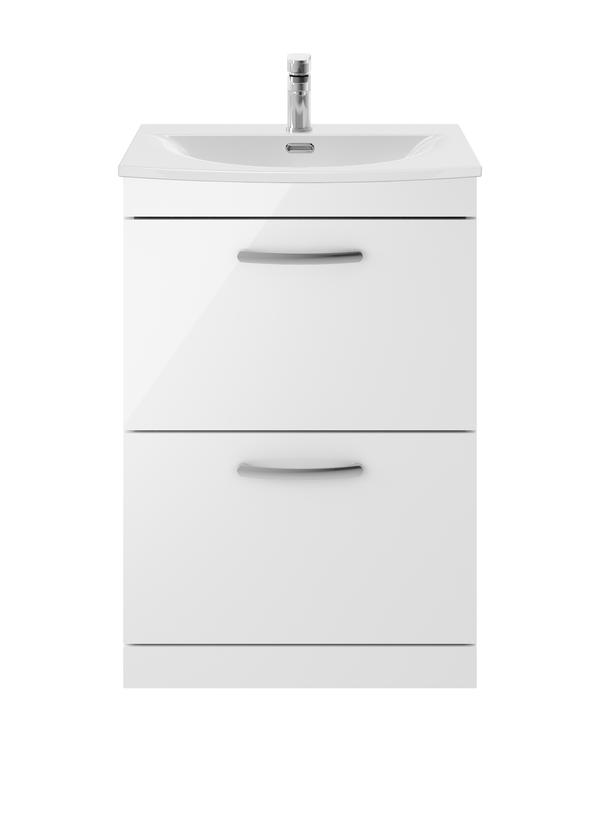 Nuie Athena 600mm Floor Standing 2 Drawer Vanity Unit With 1 Tap Hole Basin