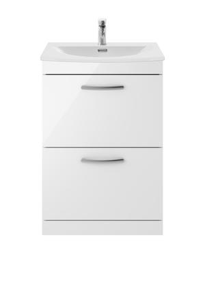 Nuie Athena 600mm Floor Standing 2 Drawer Vanity Unit With 1 Tap Hole Basin