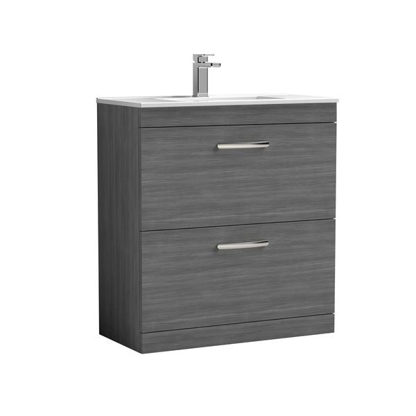 Nuie Athena 800mm Anthracite Woodgrain Floor Standing 2 Drawer Vanity Unit With 1 Tap Hole Basin
