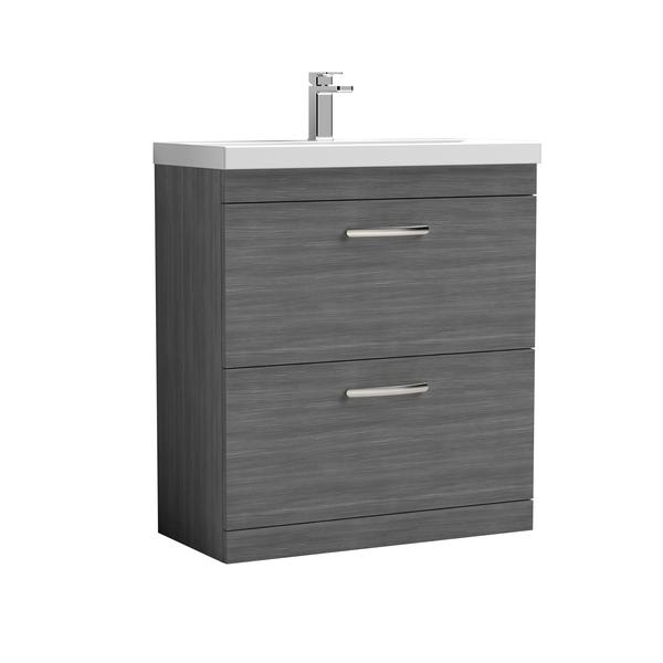 Nuie Athena 800mm Anthracite Woodgrain Floor Standing 2 Drawer Vanity Unit With Thin-Edge 1 Tap Hole Basin