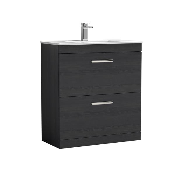 Nuie Athena 800mm Charcoal Black Floor Standing 2 Drawer Vanity Unit With 1 Tap Hole Basin