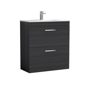 Nuie Athena 800mm Charcoal Black Floor Standing 2 Drawer Vanity Unit With 1 Tap Hole Basin