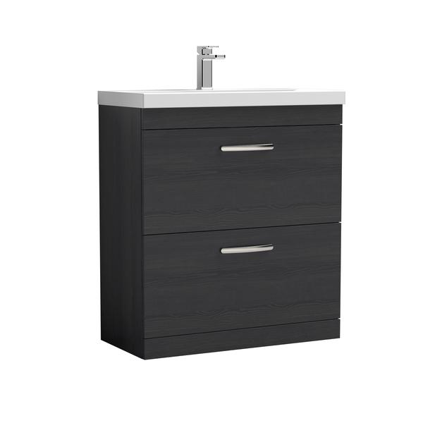 Nuie Athena 800mm Charcoal Black Floor Standing 2 Drawer Vanity Unit With Thin-Edge 1 Tap Hole Basin