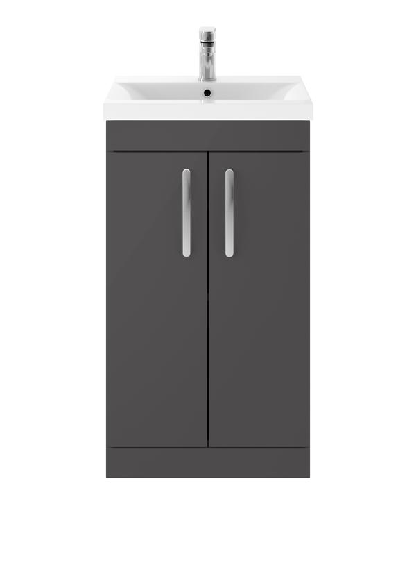 Nuie Athena 500mm Gloss Grey Floor Standing 2 Door Vanity Unit With 1 Tap Hole Basin