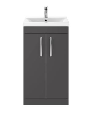 Nuie Athena 500mm Gloss Grey Floor Standing 2 Door Vanity Unit With 1 Tap Hole Basin