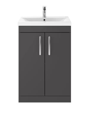 Nuie Athena 600mm Floor Standing 2 Door Vanity Unit With Mid-Edge 1 Tap Hole Basin