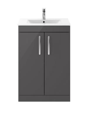 Nuie Athena 600mm Floor Standing 2 Door Vanity Unit with 1 Tap Hole Basin