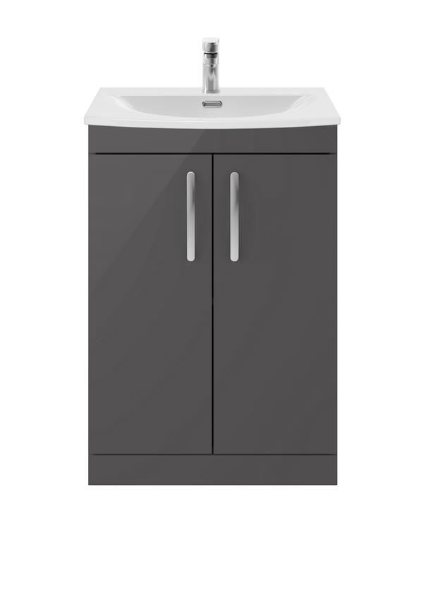Nuie Athena 600mm Floor Standing 2 Door Vanity Unit with 1 Tap Hole Basin