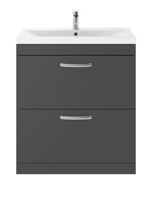 Nuie Athena 800mm Gloss Grey Floor Standing 2 Drawer Soft Close Vanity Unit With 1 Tap Hole Basin