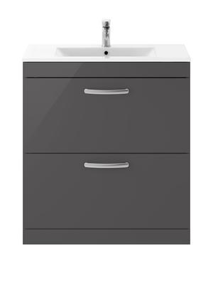 Nuie Athena 800mm Gloss Grey Floor Standing 2 Drawer Soft Close Vanity Unit With 1 Tap Hole Basin